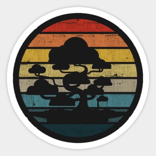 Bonsai Tree Silhouette On A Distressed Retro Sunset product Sticker